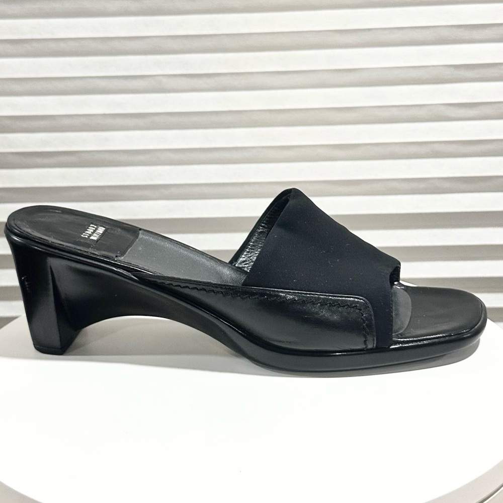 🌹STUART WEITZMAN🌹 Black Leather Platform Wedge Slide Sandals Size: 9.5B